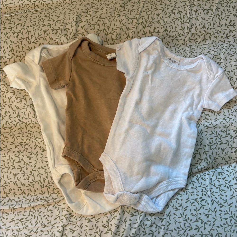 Classic White and Tan Baby Onesies